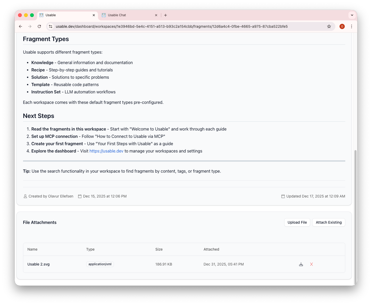 File attachments section